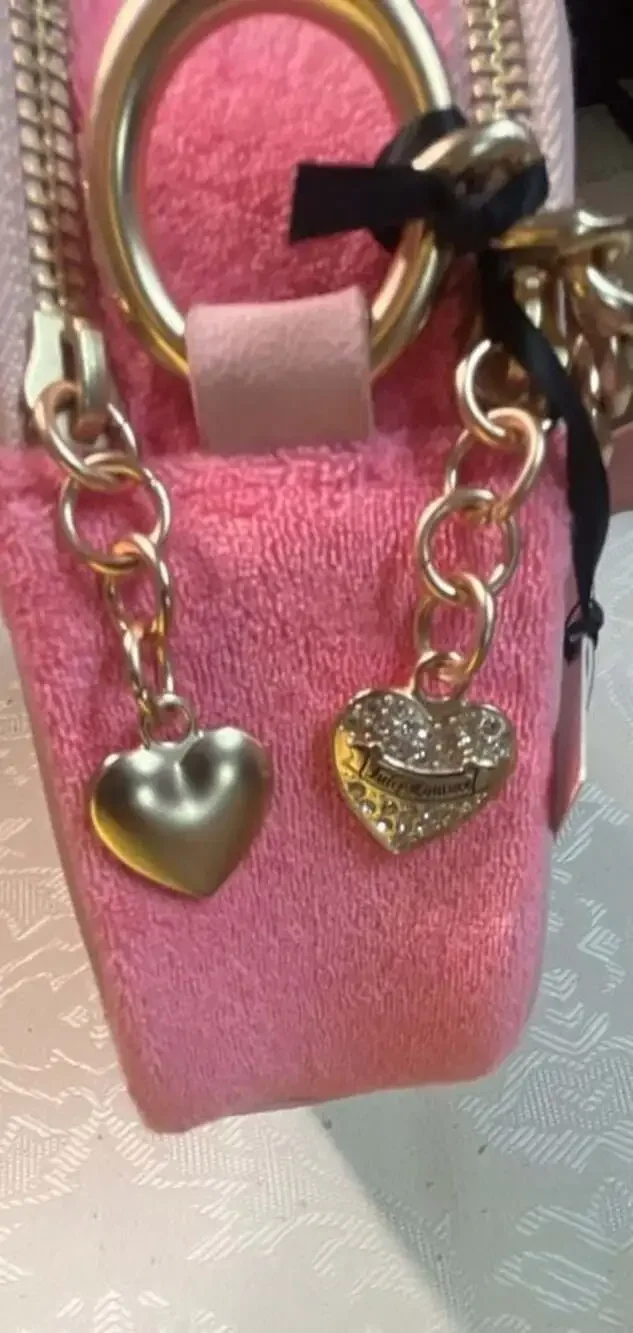 Juicy Couture Lovers Club Camera Crossbody Pink Velour Purse with Card Holder